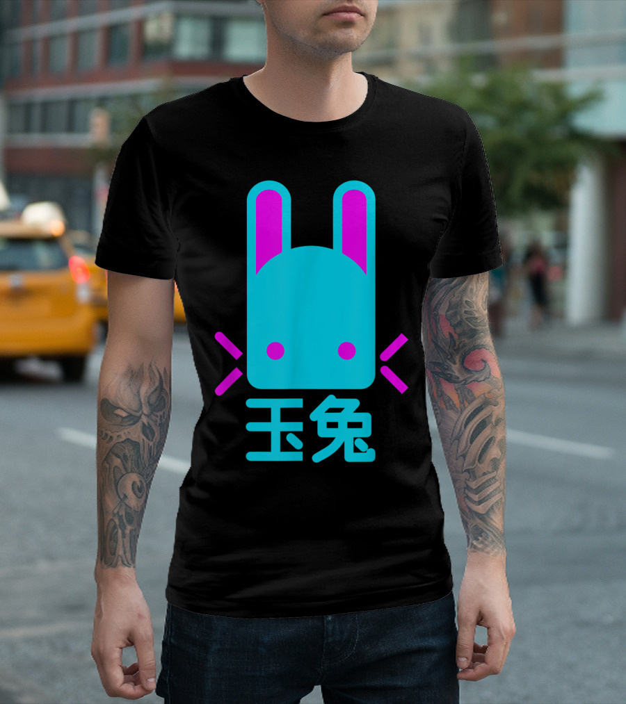 Jade Rabbit 玉兔 Bright Pink And Blue T-Shirt