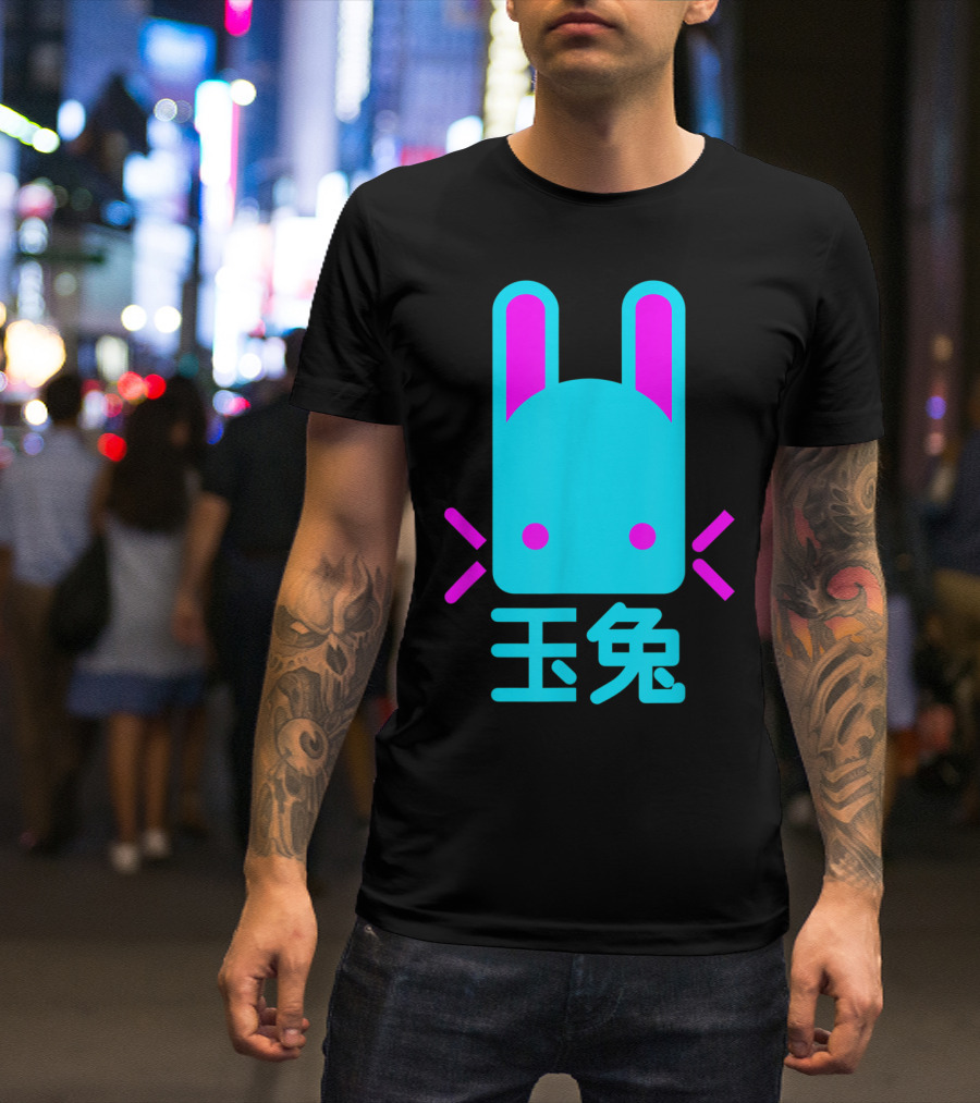 Jade Rabbit 玉兔 Bright Pink And Blue T-Shirt