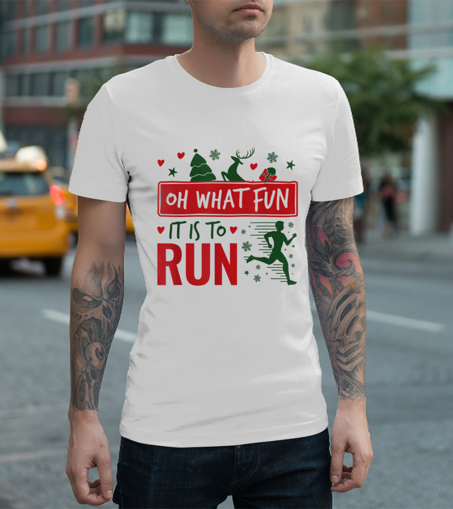 Oh What Fun It Is To Run Reindeer Christmas Running T-Shirt
