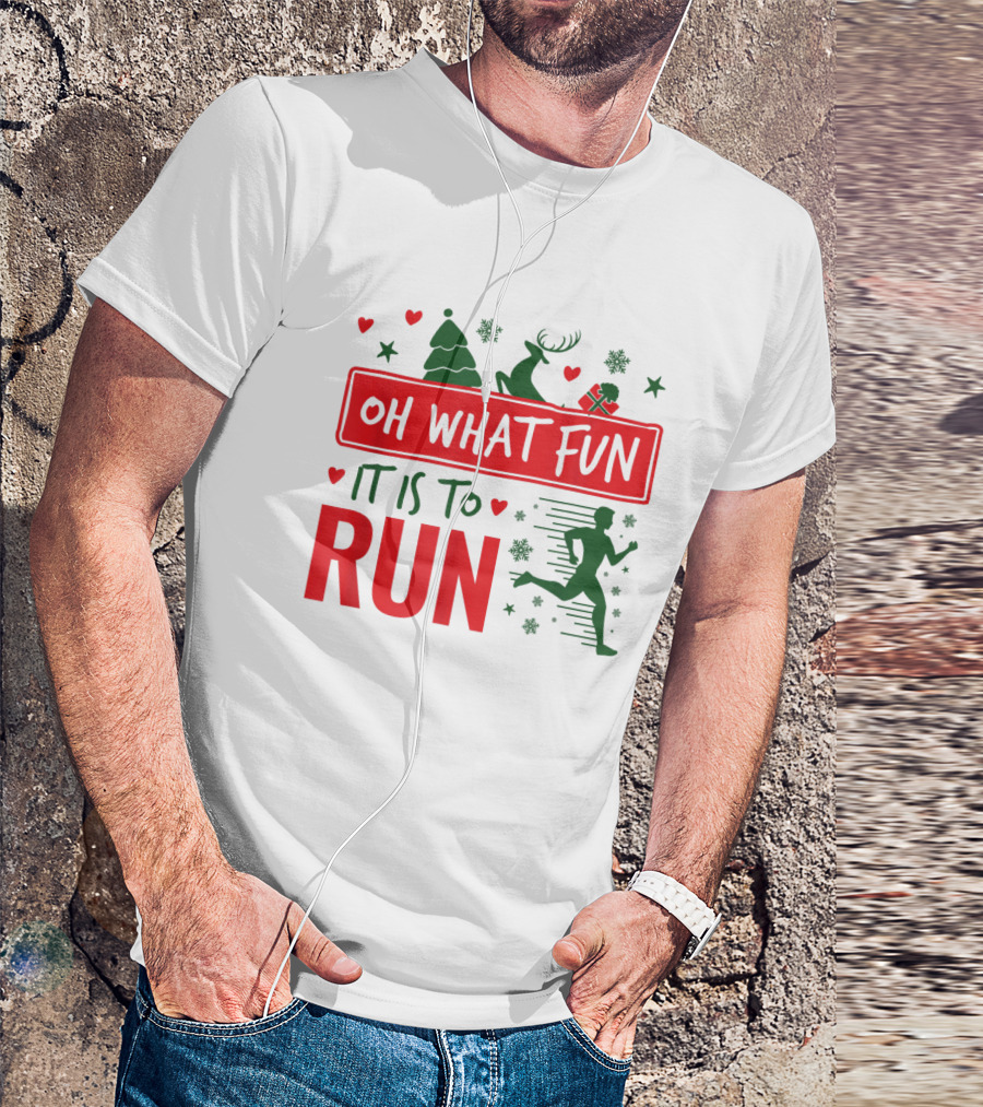 Oh What Fun It Is To Run Reindeer Christmas Running T-Shirt