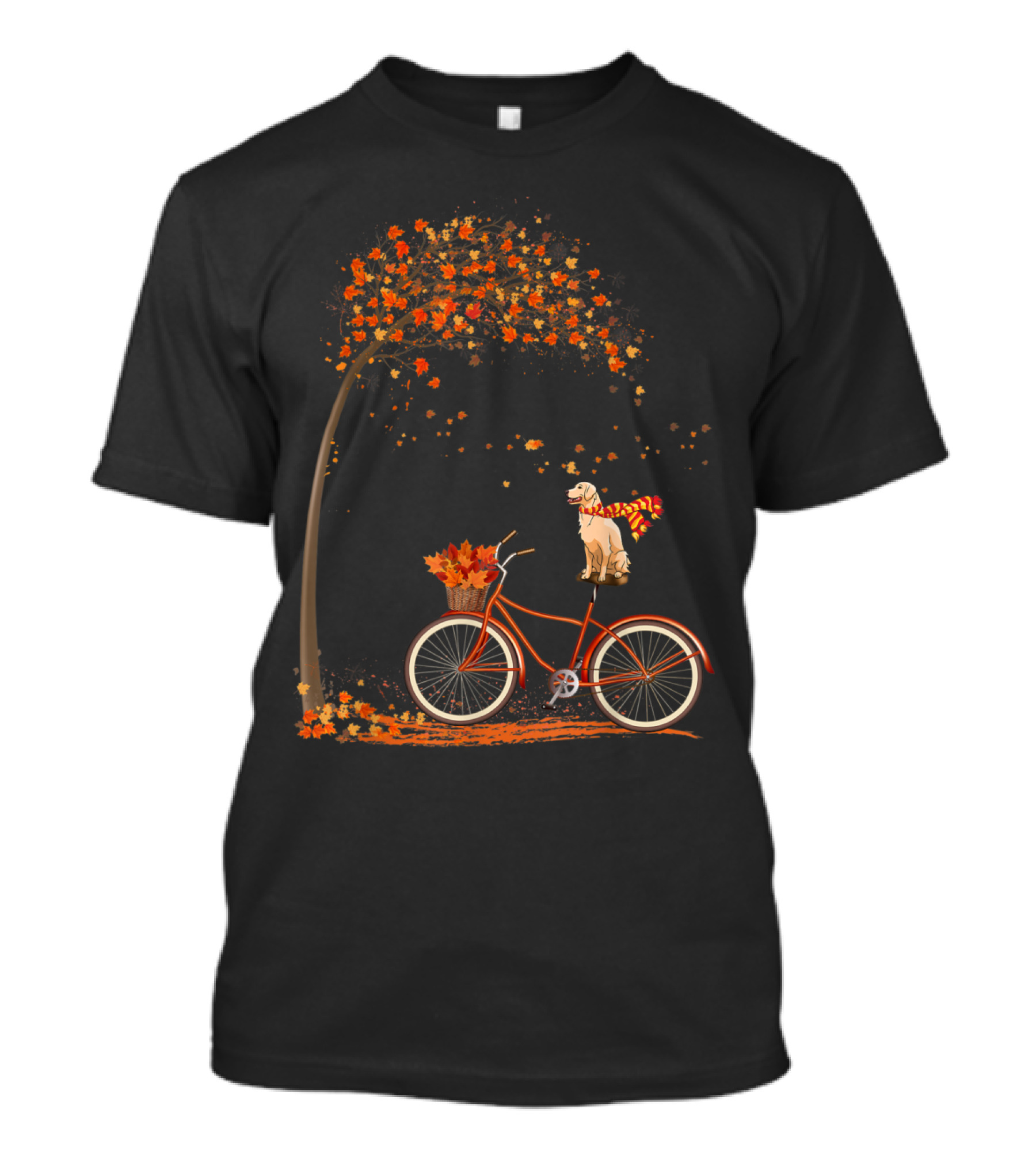 Golden Retriever Lover Cycling In Fall With Autumn Leaves And Funny Dog On Bike T-Shirt