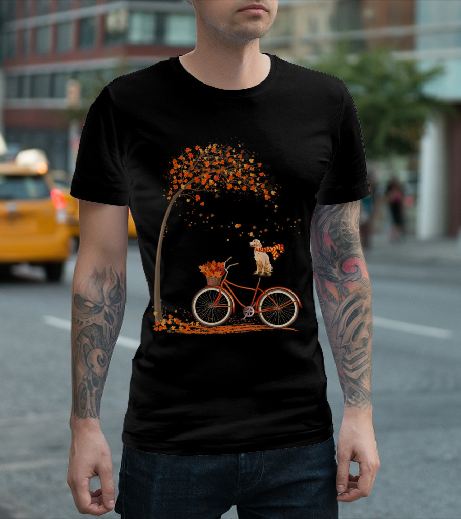 Golden Retriever Lover Cycling In Fall With Autumn Leaves And Funny Dog On Bike T-Shirt