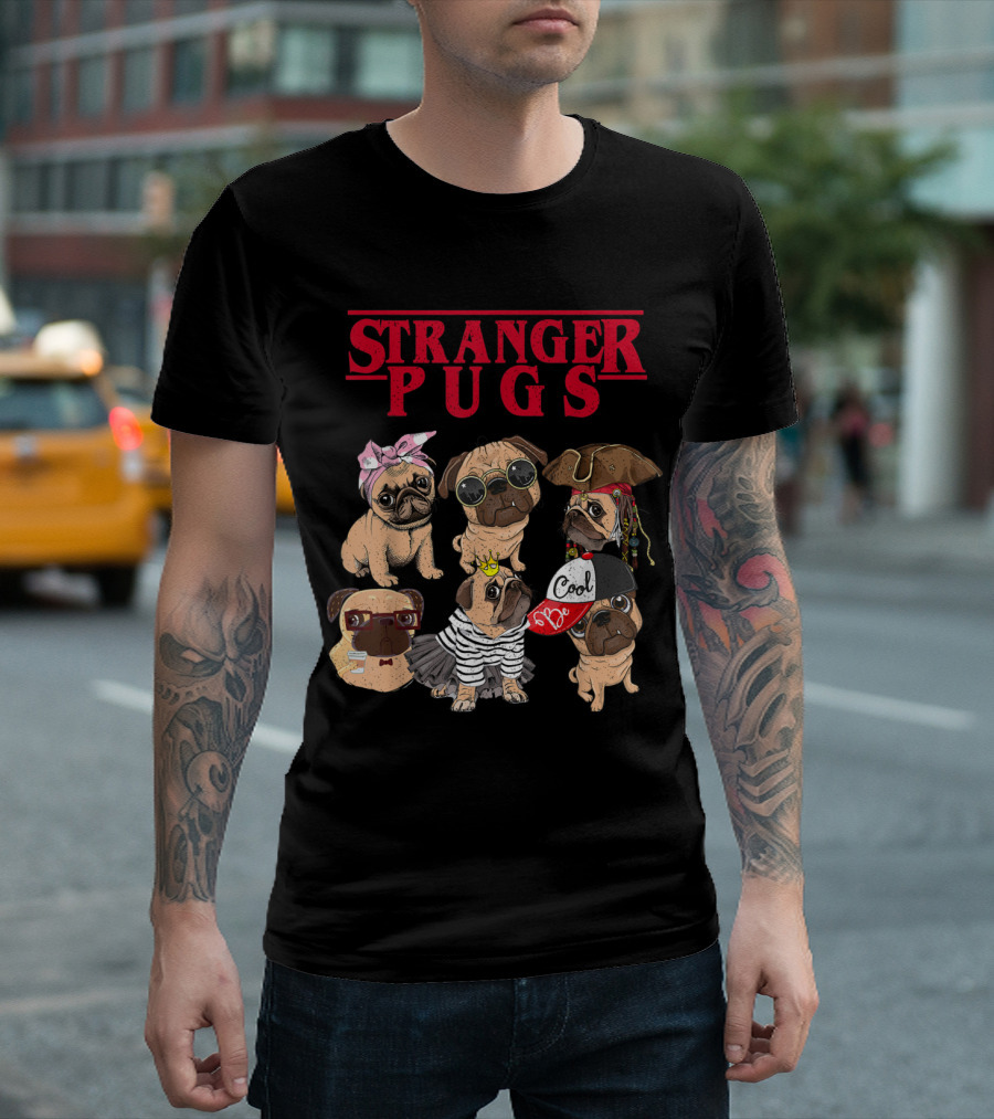 Stranger Pugs Things Flix Cute Pug Characters in Costumes T-Shirt