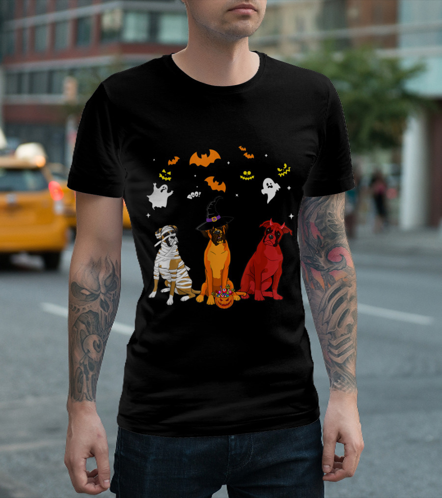 Halloween Boxer Dogs Ghosts Mummy Witch Demon T-Shirt
