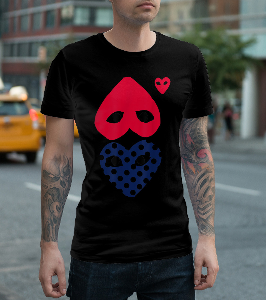Idol Heart Pocket Cutie Red And Polka Dot Heart Mask Duo T-Shirt