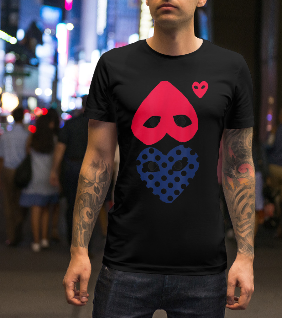 Idol Heart Pocket Cutie Red And Polka Dot Heart Mask Duo T-Shirt