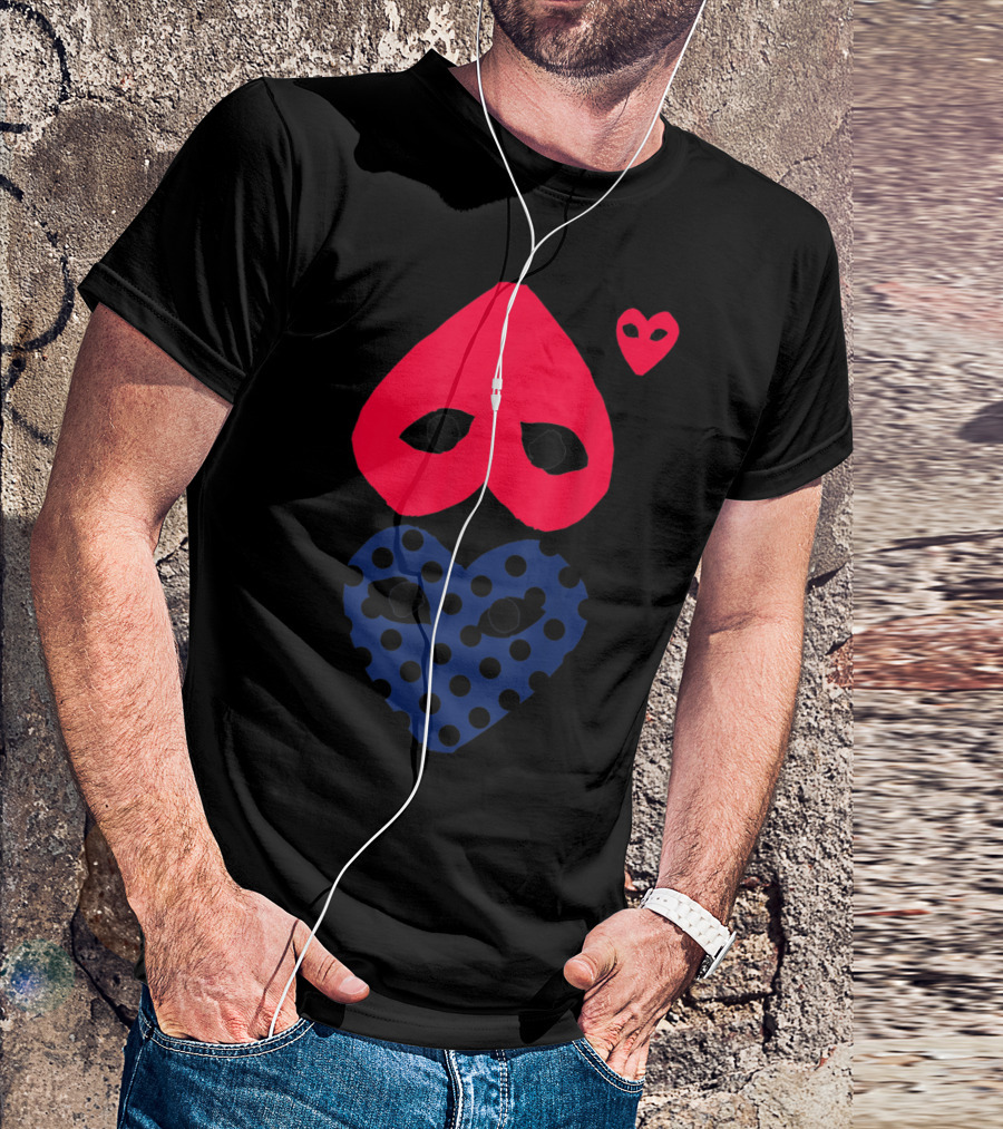 Idol Heart Pocket Cutie Red And Polka Dot Heart Mask Duo T-Shirt