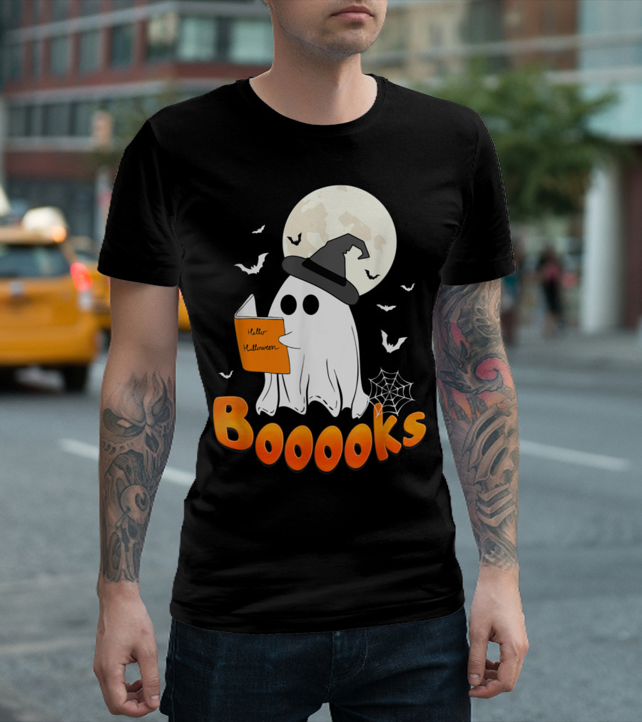 Boooooks Ghost Reading Hello Halloween T-Shirt