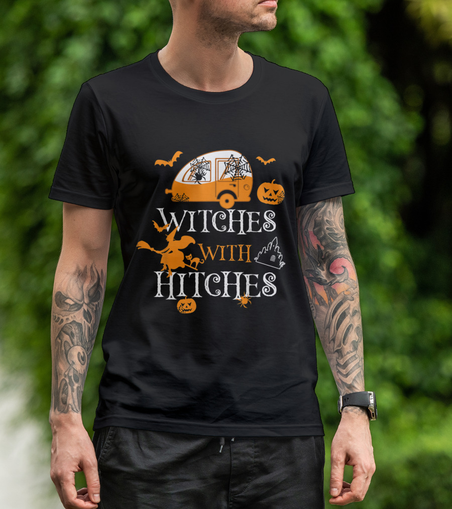 Witches With Hitches Halloween Camping Bats Pumpkins Spiders Trailer T-Shirt