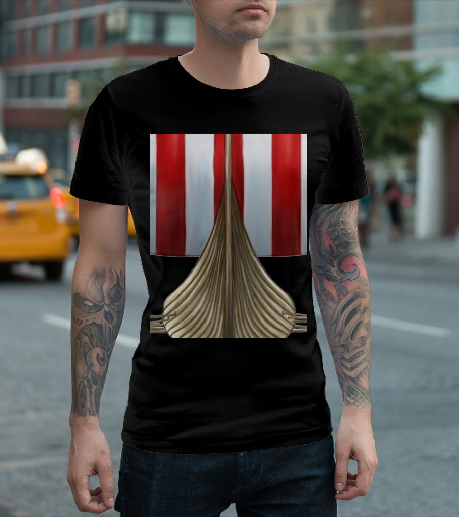 Norwegian Viking Longship with Striped Sail Norge Scandinavian T-Shirt
