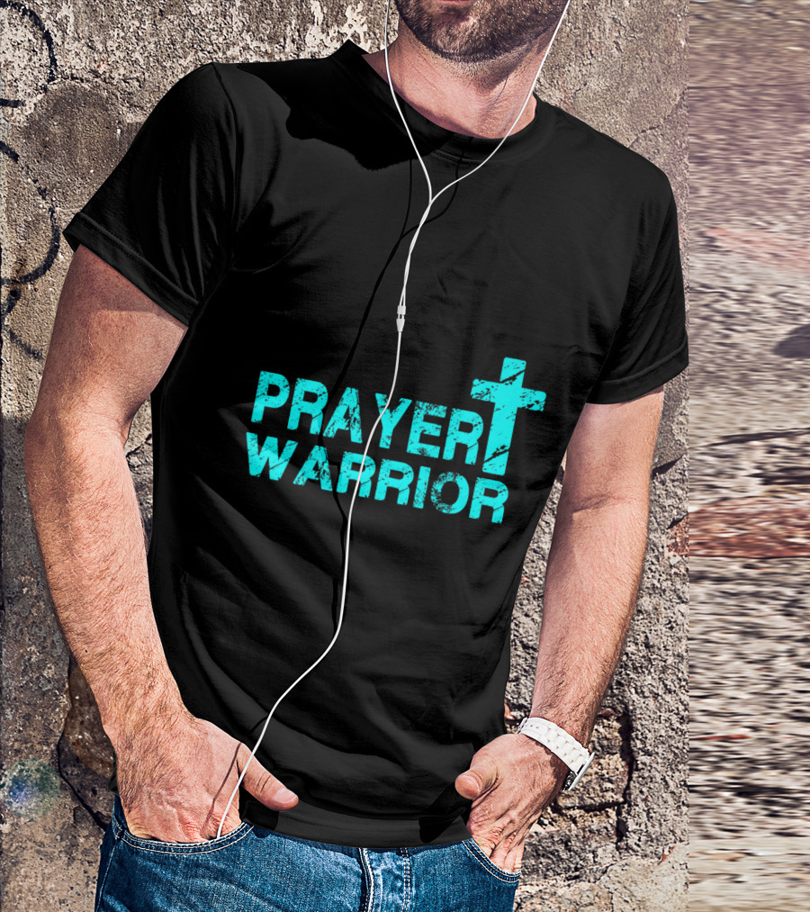 Prayer Warrior Distressed Cross Christian Faith T-Shirt