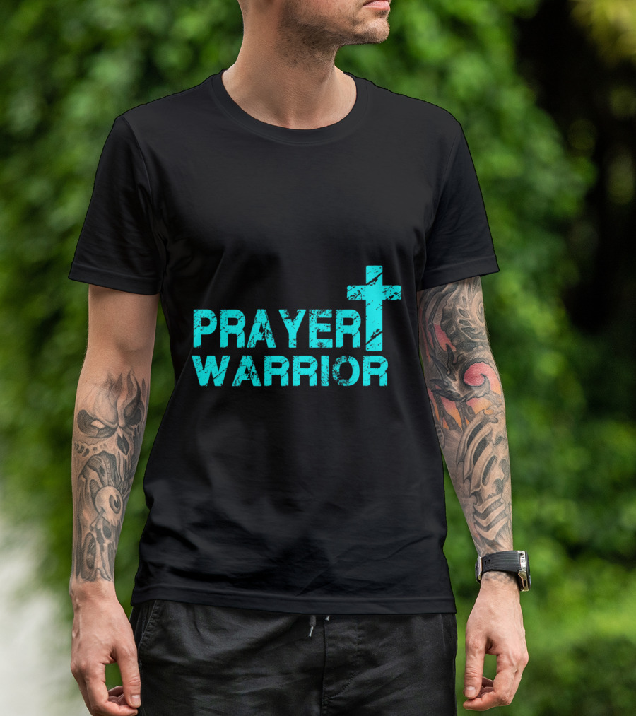 Prayer Warrior Distressed Cross Christian Faith T-Shirt