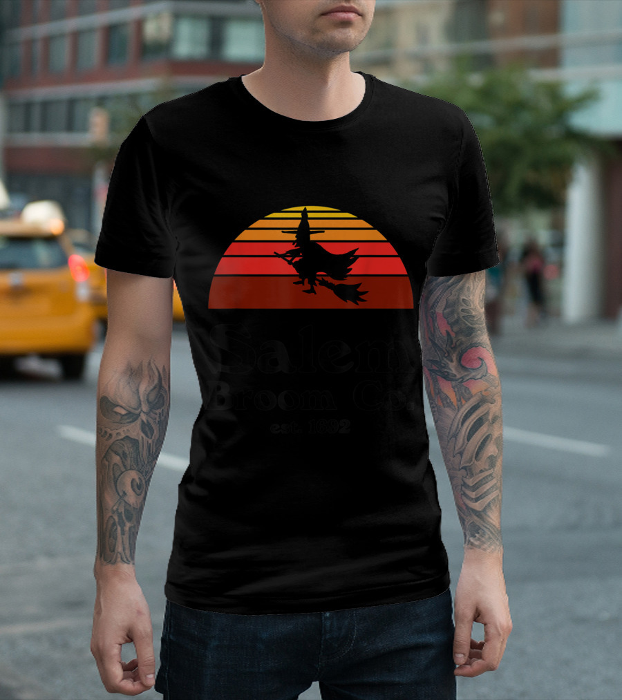 Salem Broom Co Vintage Witch Est. 1692 Sunset T-Shirt