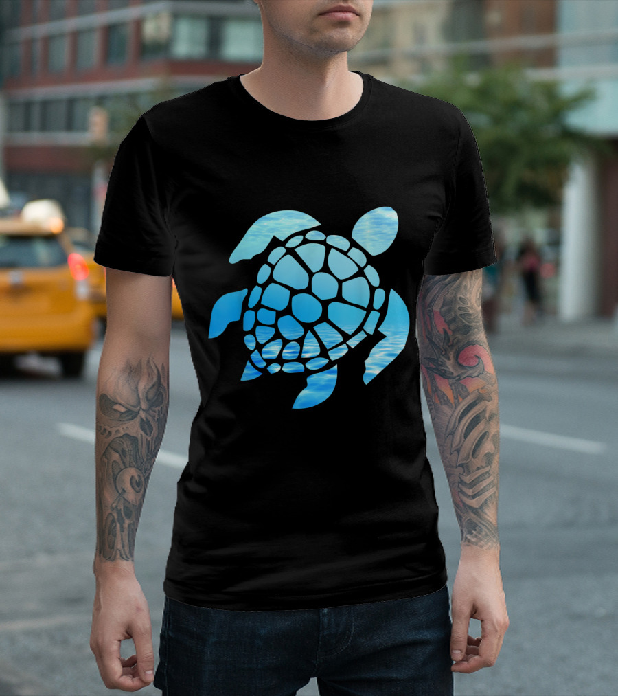 Sea Turtle Silhouette with Ocean Blue Water T-Shirt