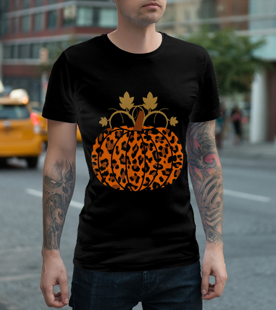 Animal Leopard Print Halloween Fall Autumn Pumpkin T-Shirt