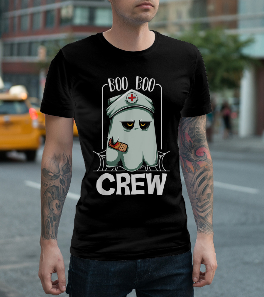 Boo Boo Crew Nurse Ghost Funny Scary Halloween Quotes Ghost Nurse Costume T-Shirt