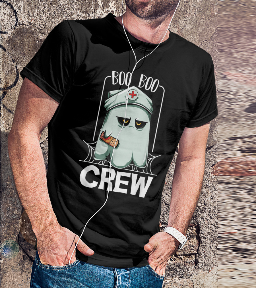Boo Boo Crew Nurse Ghost Funny Scary Halloween Quotes Ghost Nurse Costume T-Shirt