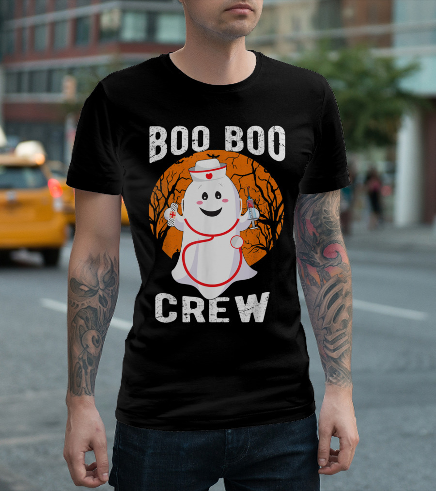 Boo Boo Crew Nurse Ghost Halloween Outfit With Bandage And Syringe T-Shirt