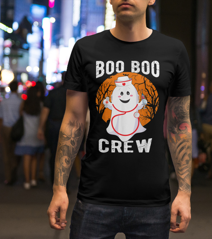 Boo Boo Crew Nurse Ghost Halloween Outfit With Bandage And Syringe T-Shirt