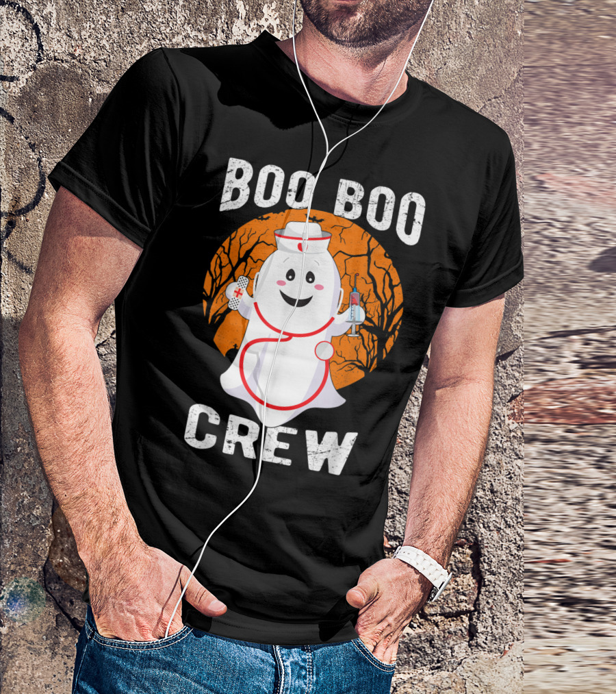 Boo Boo Crew Nurse Ghost Halloween Outfit With Bandage And Syringe T-Shirt