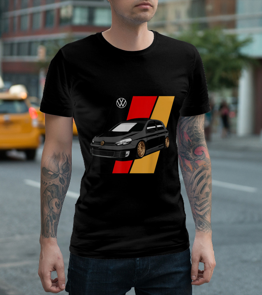 Volkswagen MK6 GTI Daily Culture Black and Gold with German Flag Stripes T-Shirt