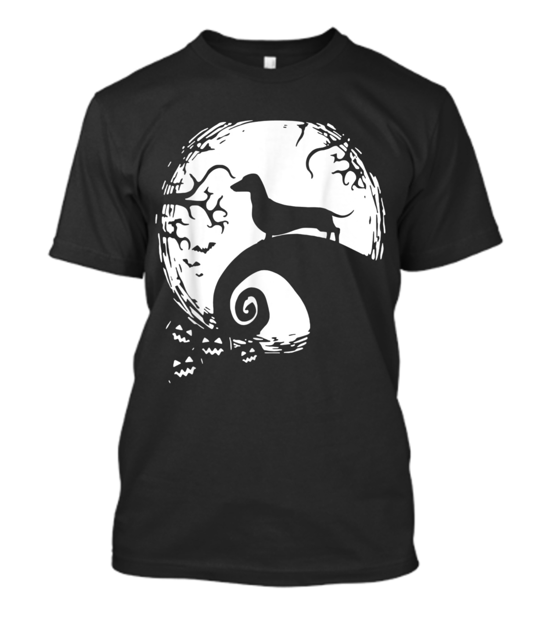 Dachshund Standing On Spiral Hill With Full Moon And Halloween Theme For Dachshund Lovers T-Shirt