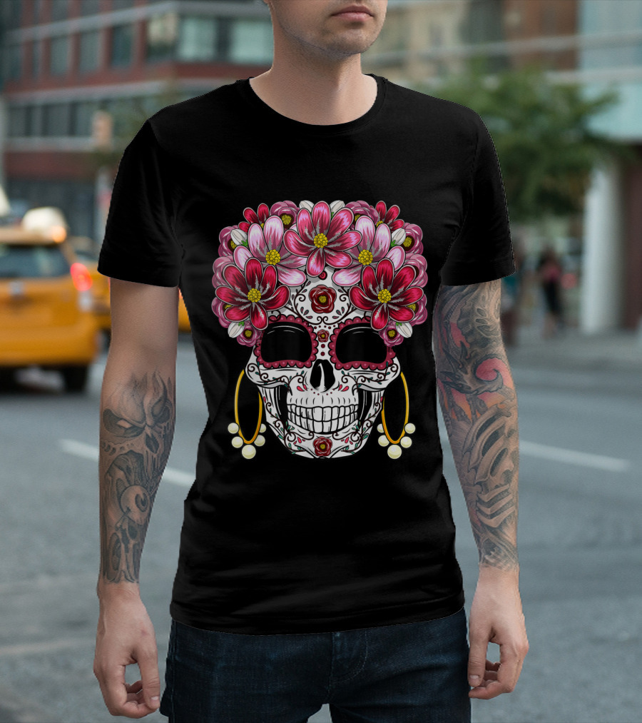 Floral Sugar Skull Dia De Muertos Day of the Dead T-Shirt
