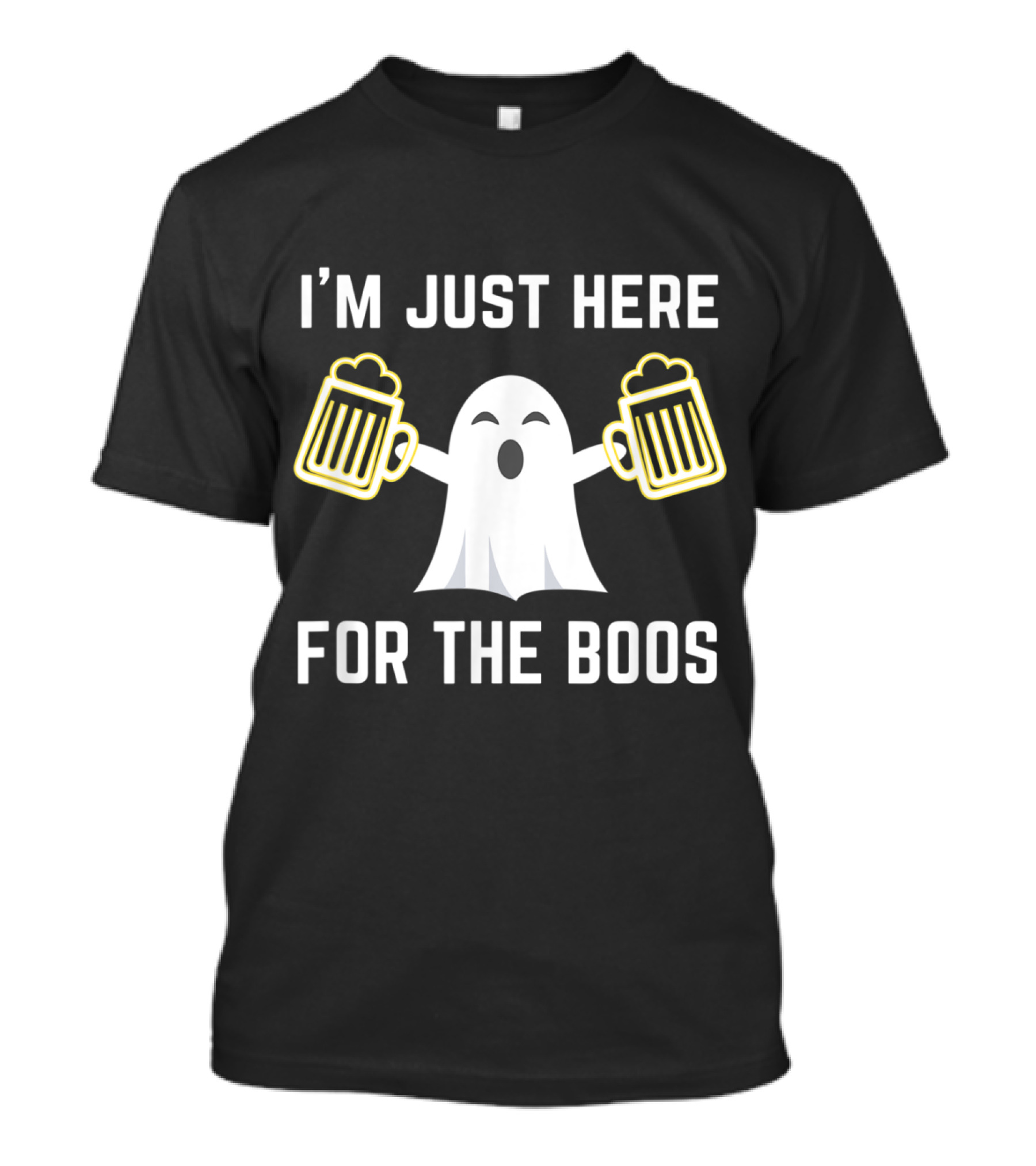 I'm Just Here For The Boos Funny Halloween Ghost With Beer Mugs T-Shirt