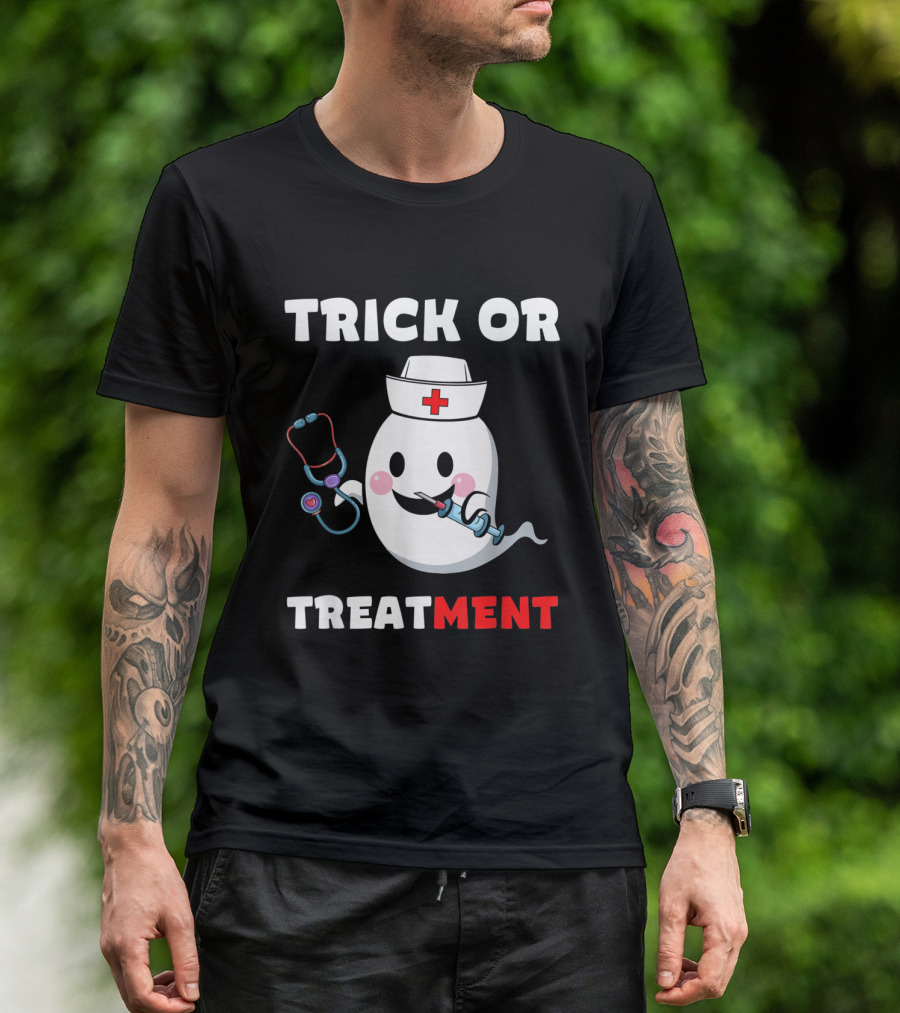 Trick Or Treatment Funny Nurse Costume Cute Ghost Halloween T-Shirt
