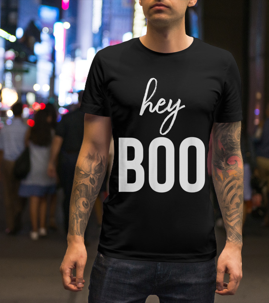 Hey Boo Cute Couples Love Ghost Pun Women Boo Girl Playful Phrase T-Shirt