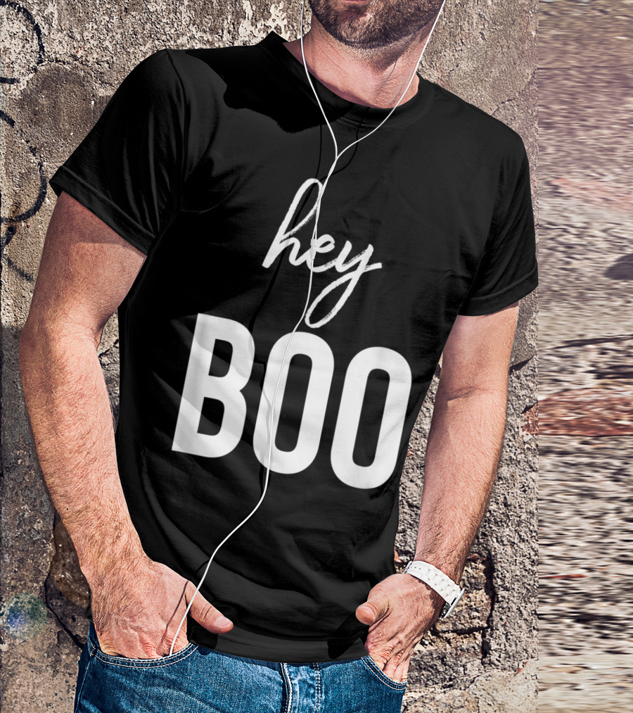 Hey Boo Cute Couples Love Ghost Pun Women Boo Girl Playful Phrase T-Shirt