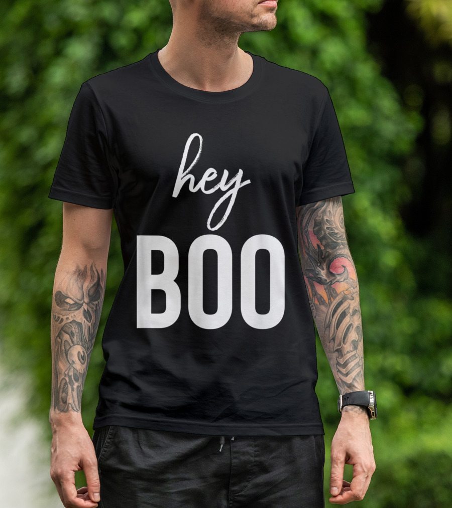 Hey Boo Cute Couples Love Ghost Pun Women Boo Girl Playful Phrase T-Shirt