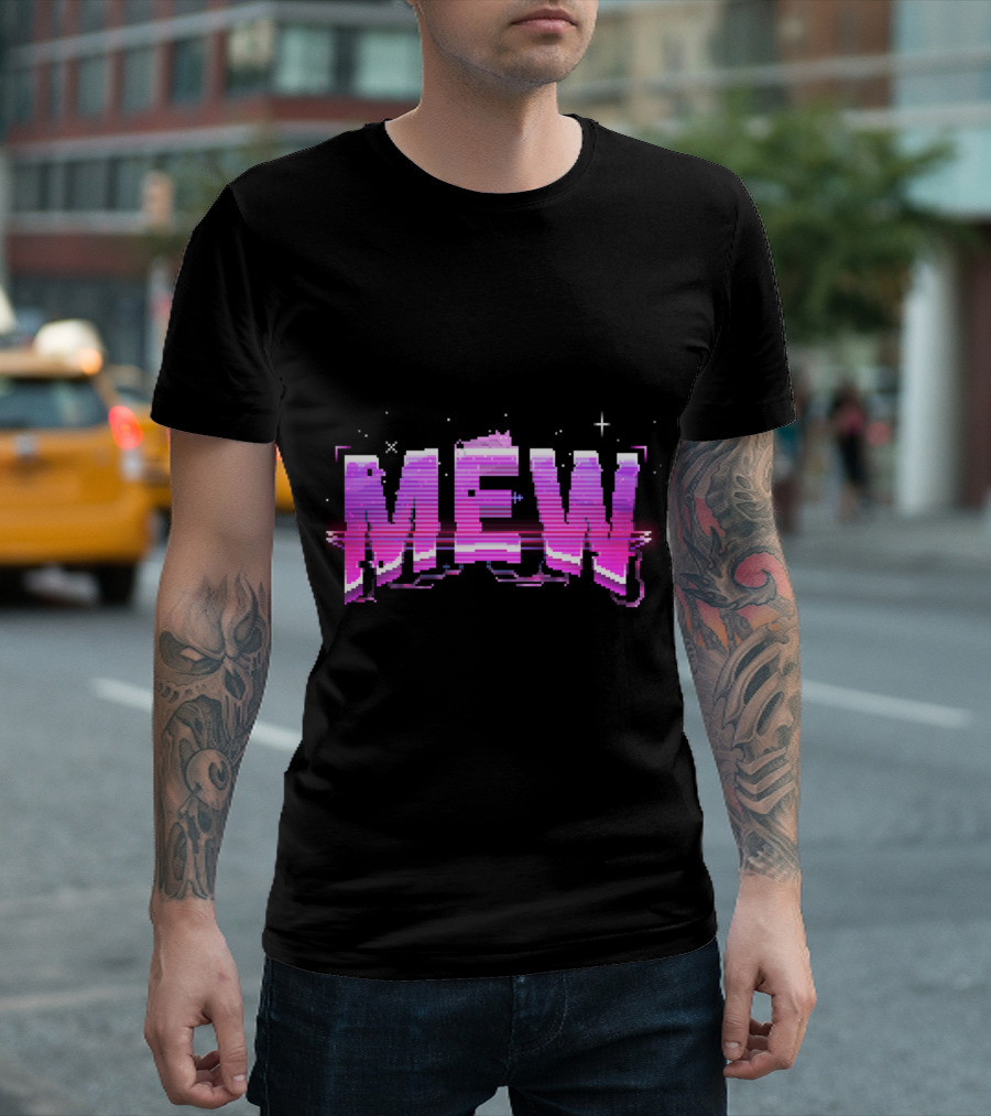 Mew Vaporwave Aesthetic Glitch Typography T-Shirt