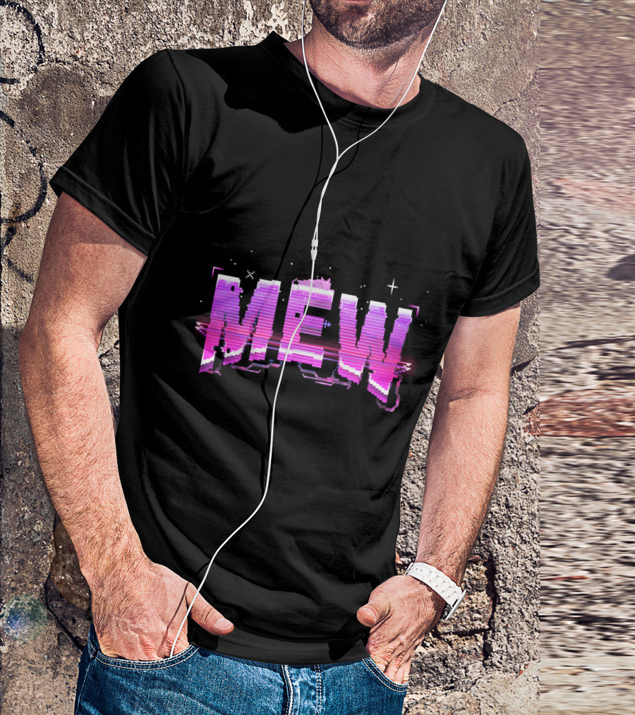 Mew Vaporwave Aesthetic Glitch Typography T-Shirt