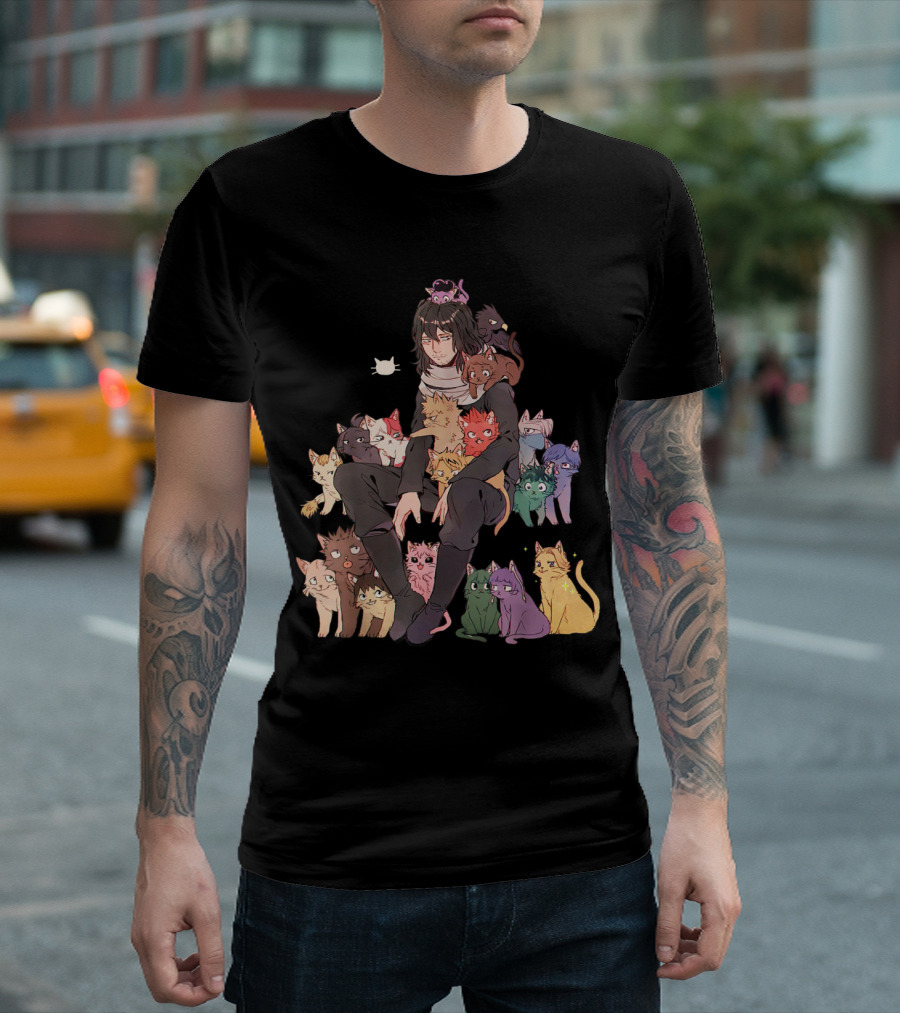 My Hero Chibi Academia Cute Cat Anime Character Surrounded by Colorful Cats T-Shirt