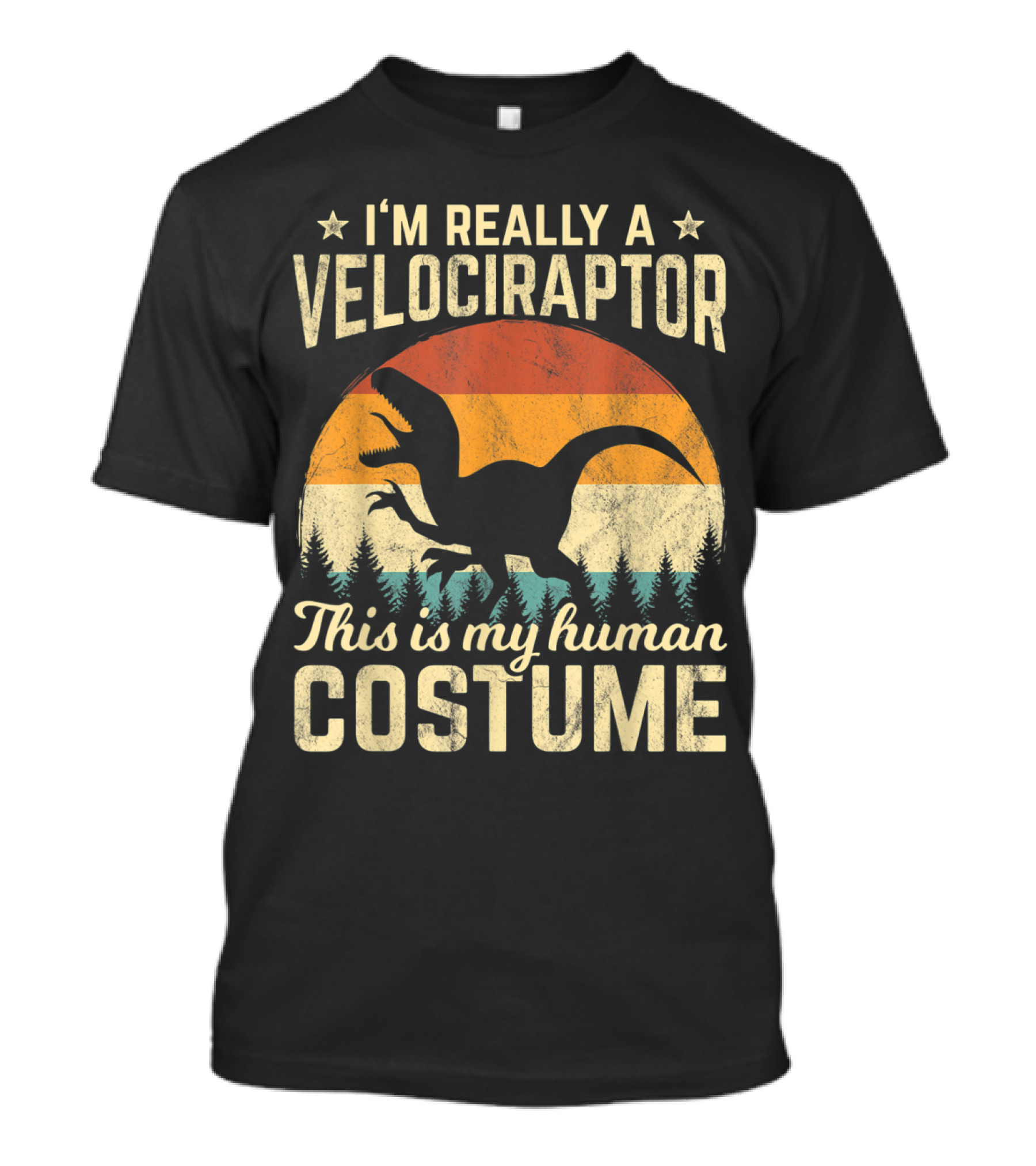 I’m Really A Velociraptor This Is My Human Costume Retro Vintage 70s Halloween T-Shirt