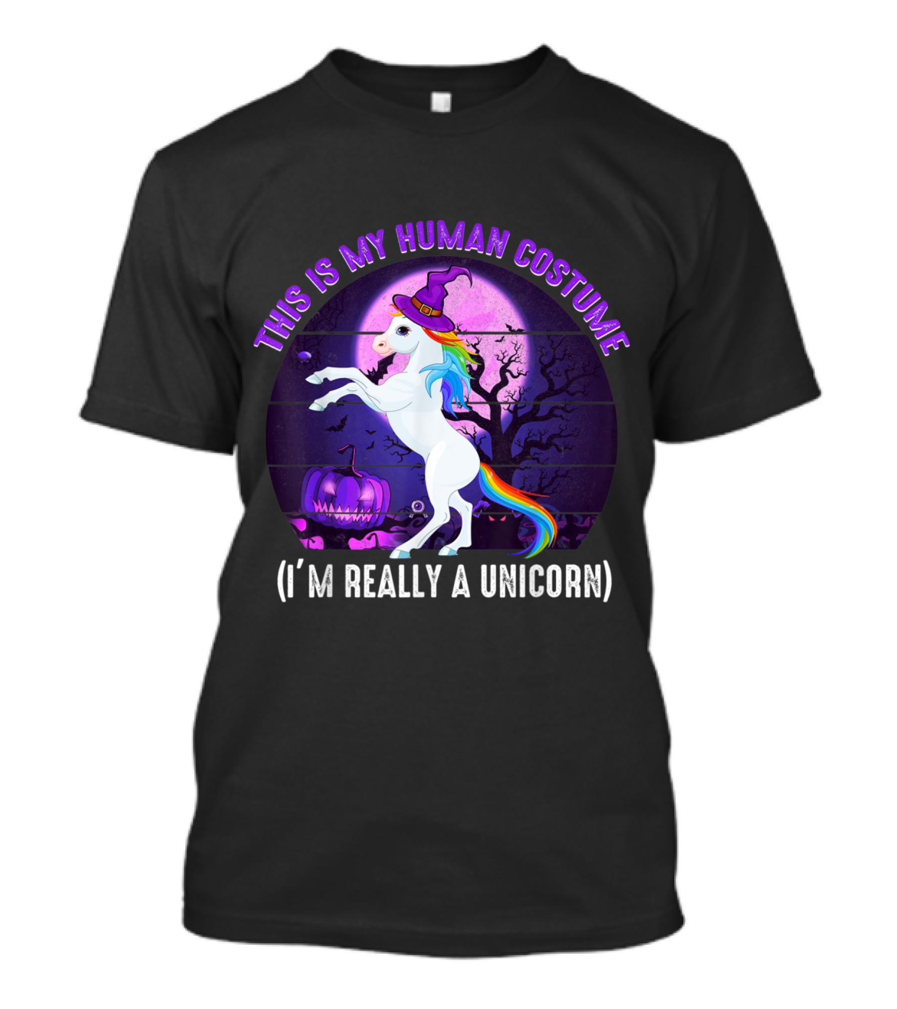 This Is My Human Costume I’m Really A Unicorn Halloween Pumpkin Moon T-Shirt