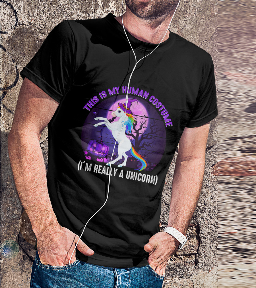 This Is My Human Costume I’m Really A Unicorn Halloween Pumpkin Moon T-Shirt