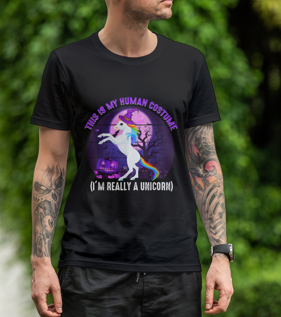 This Is My Human Costume I’m Really A Unicorn Halloween Pumpkin Moon T-Shirt