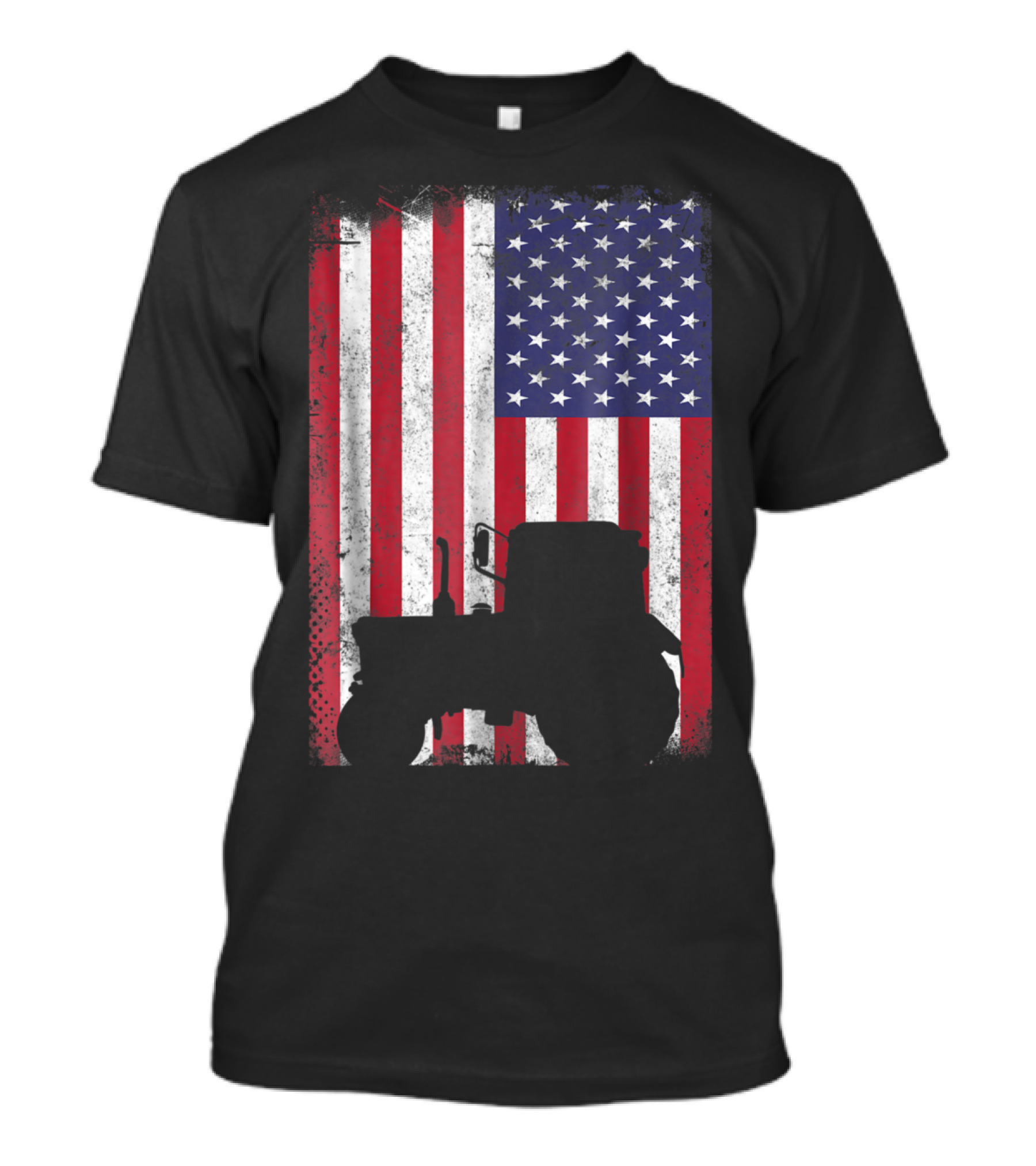 Vintage Tractor Silhouette On Distressed American Flag Patriotic Farming T-Shirt