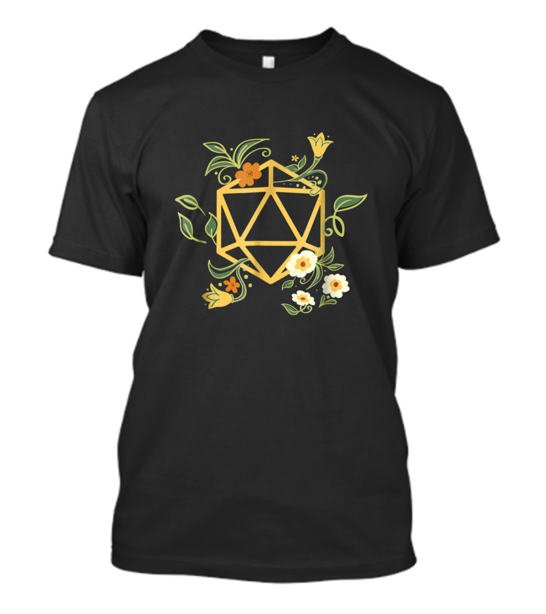 Polyhedral D20 Dice Floral Geeky Plant Nerdy T-Shirt