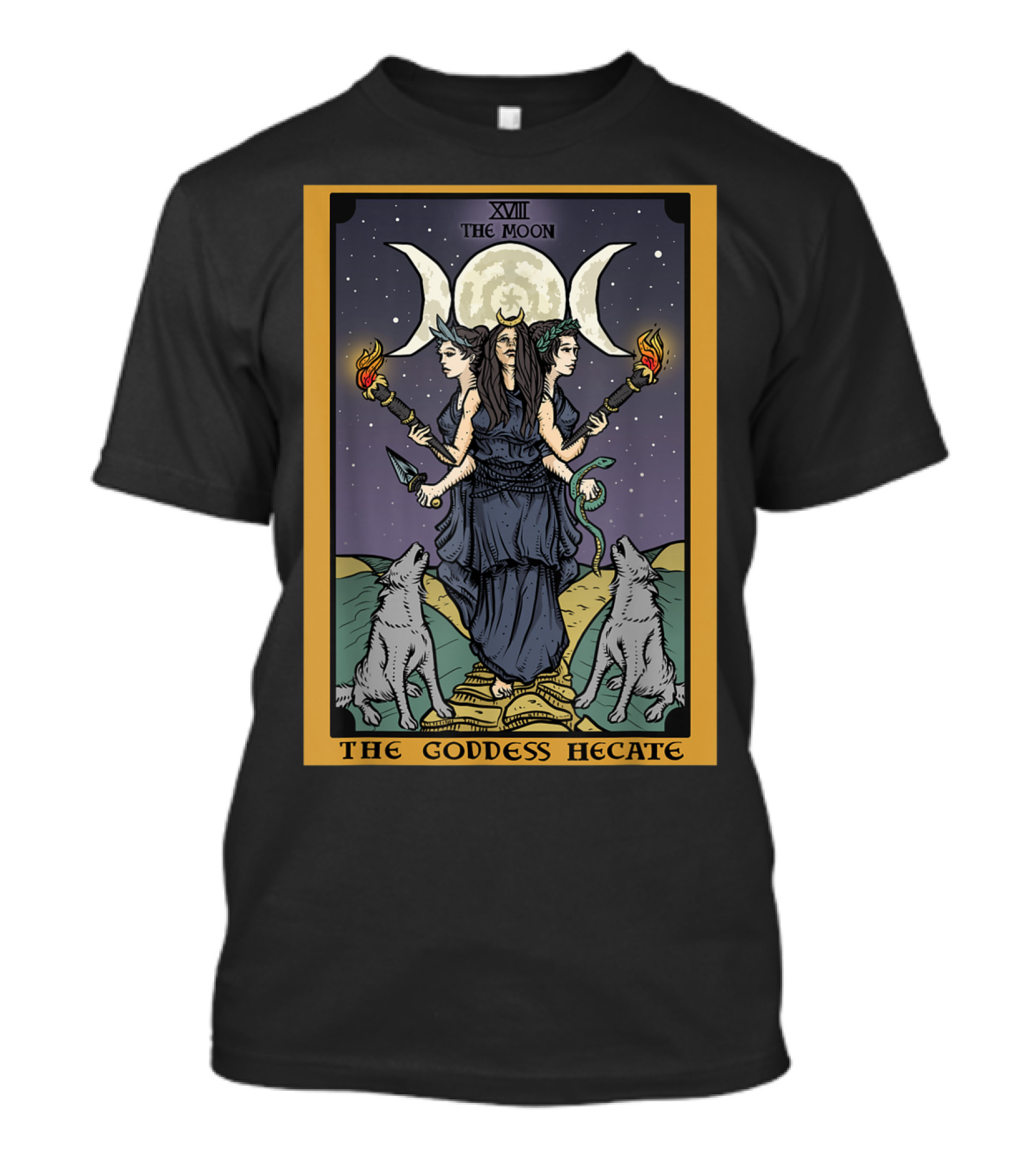 XVIII The Moon The Goddess Hecate Tarot Card Triple Moon Goddess Witch Hekate T-Shirt