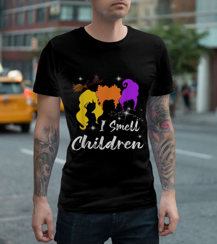 I Smell Children Halloween Funny Costume Witches Silhouette Magic Broomstick T-Shirt