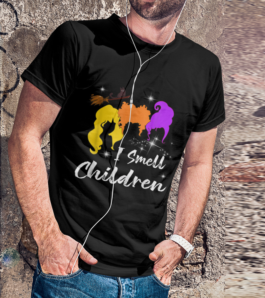 I Smell Children Halloween Funny Costume Witches Silhouette Magic Broomstick T-Shirt