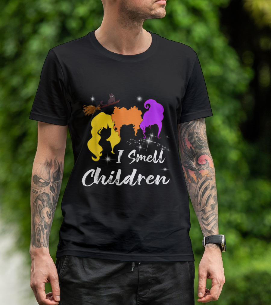 I Smell Children Halloween Funny Costume Witches Silhouette Magic Broomstick T-Shirt