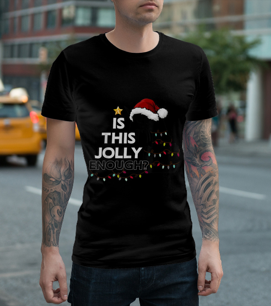 Black Cat Santa Hat Christmas Lights Is This Jolly Enough T-Shirt