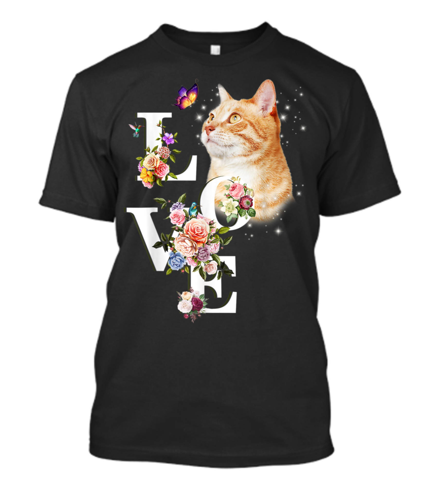 LOVE Cat Flower Butterfly T-Shirt