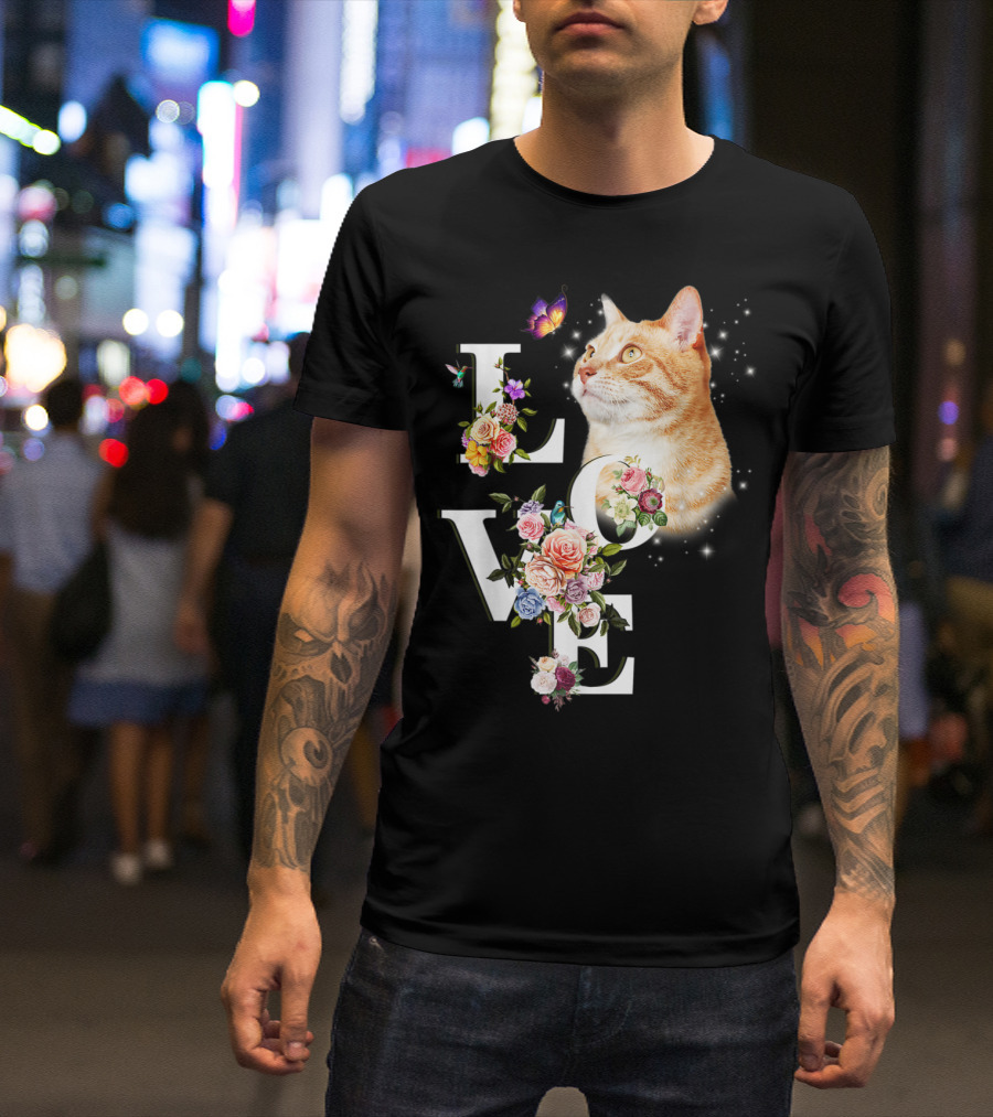 LOVE Cat Flower Butterfly T-Shirt