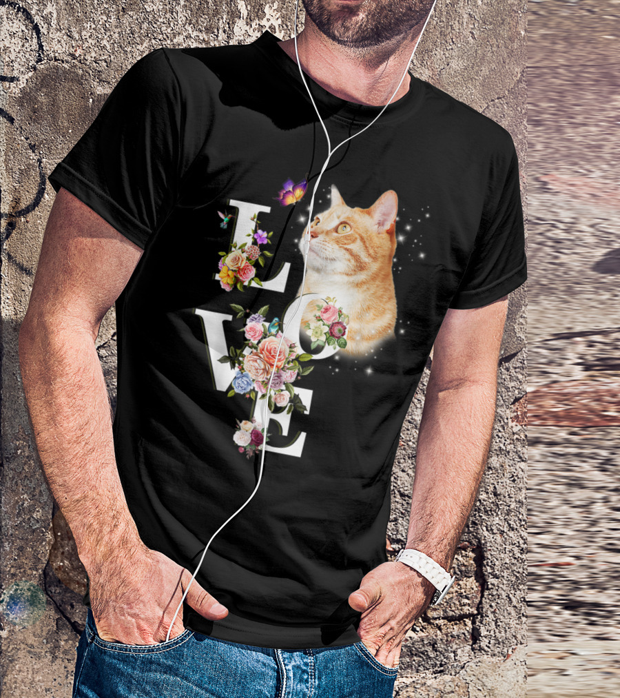 LOVE Cat Flower Butterfly T-Shirt