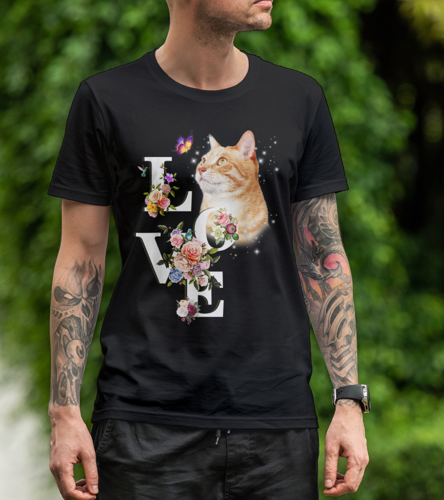 LOVE Cat Flower Butterfly T-Shirt